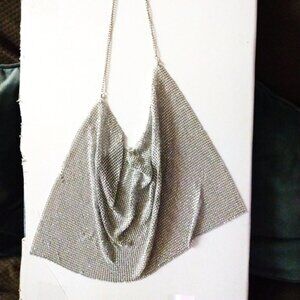 ❤️2 WHITING & DAVIS Purse & Halter Silver Mesh/Swarovski Crystals AS IS